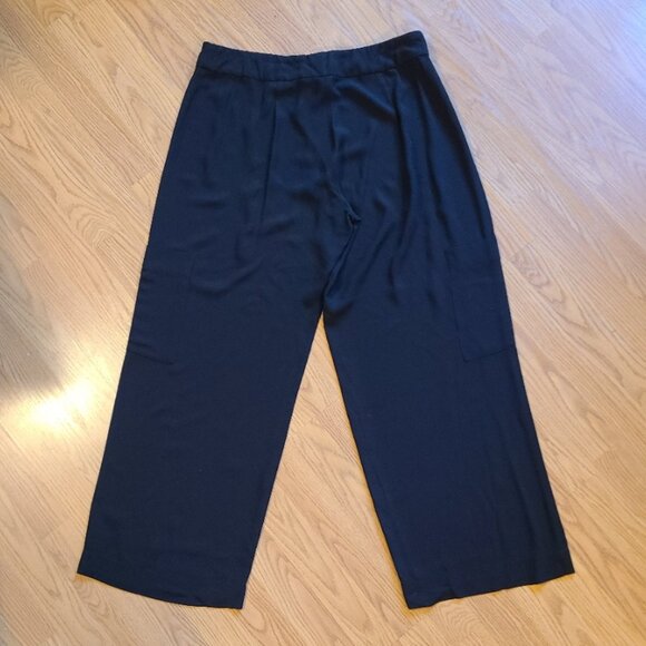 EILEEN FISHER 100% SILK GEORGETTE CREPE WIDE-STRAIGHT LEG CARGO PANTS sz M - Picture 4 of 6